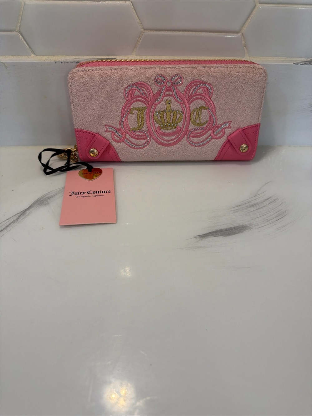 Juicy Couture Light Pink & Hot Pink Embroidered Zip-Around Wallet